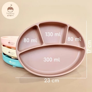 Happy Sheri จานซิลิโคนก้นดูด BLW พร้อมฝาปิด | silicone suction plate + lid ฐานใหญ่ ดูดโต๊ะแน่น จานเด็กดูดโต๊ะได้