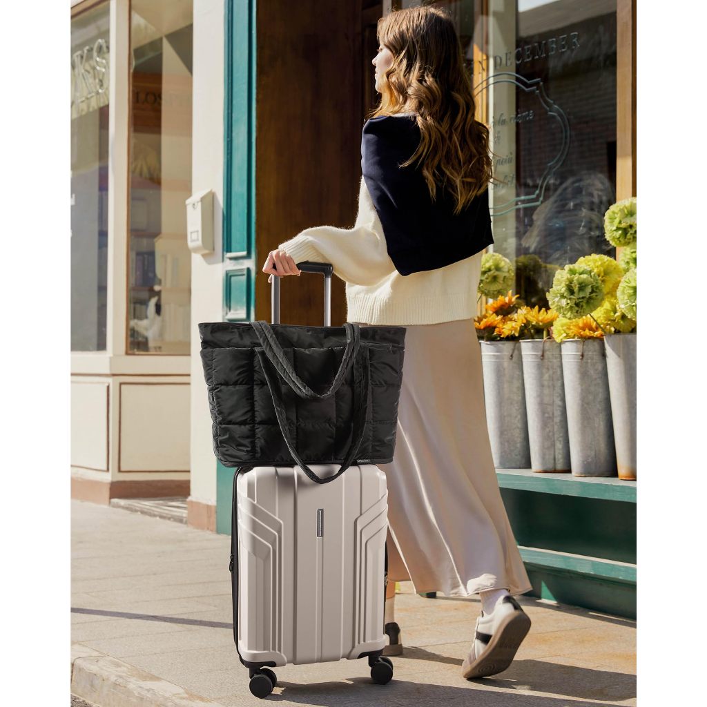 BAGSMART สามารถขยายได้ Tote Bag สำหรับผู้หญิง กระเป๋ามือทำงานพัฟเฟอร์ กระเป๋าออกกำลังกายเดินทาง Carry-On Quilted - รูปที่ 4