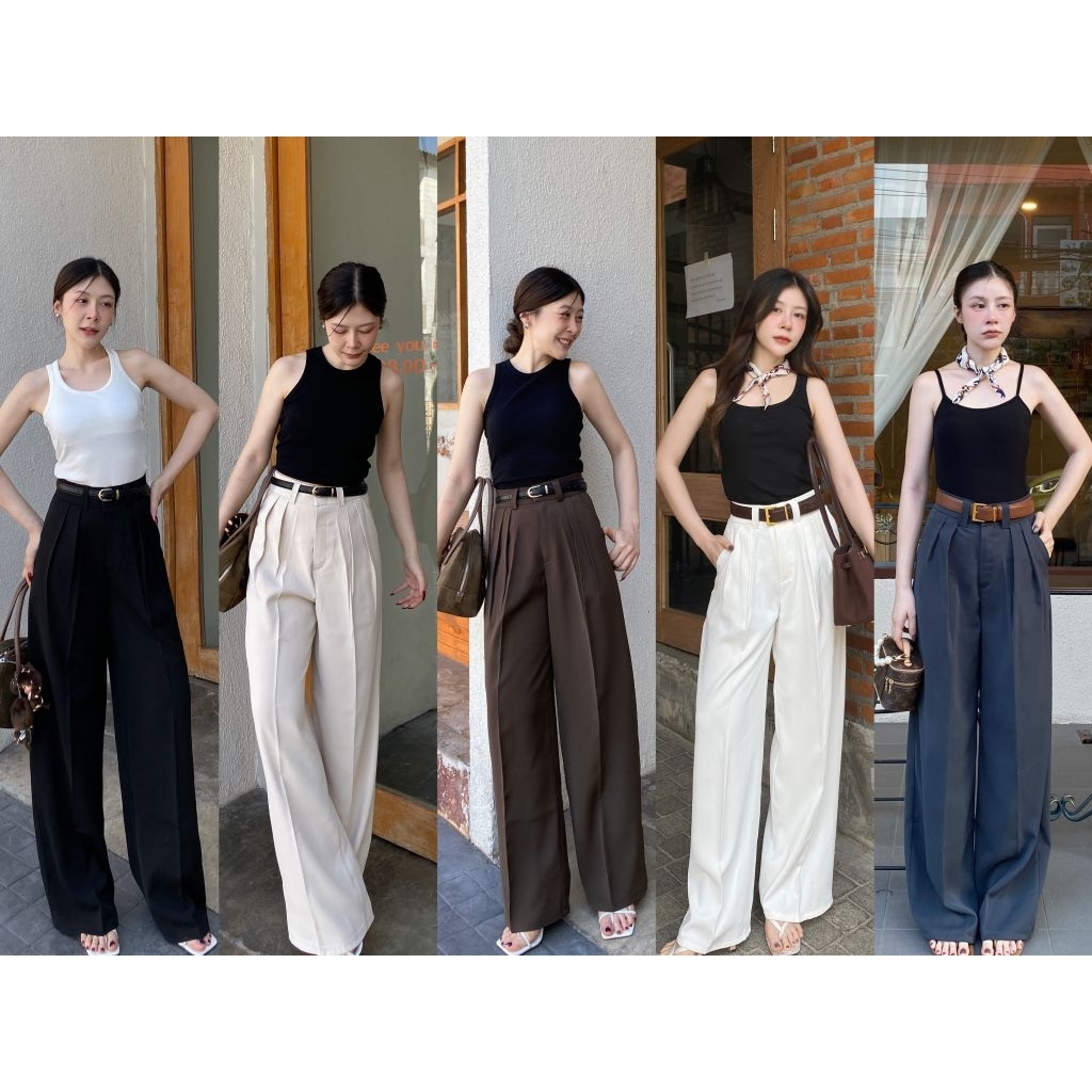 LILLY PANTS กางเกงผ้าลิลลี่ เอวสูงขากระบอกใหญ่