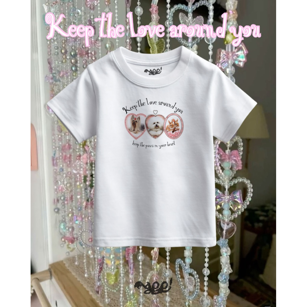 Mappi Tee เสื้อยืดลายสุนัขและแมว ผ้าคอตตอน 100% สไตล์เกาหลี Y2K Baby Tee / Freesize / Oversize แฟชั่