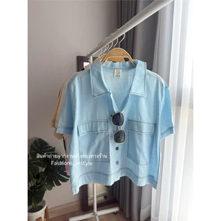 [อก 44] เสื้อเชิ้ตแขนสั้นผ้าฝ้ายเนื้อบางกระดุมหัวใจ (บาง ใส่สบาย) (GC5)