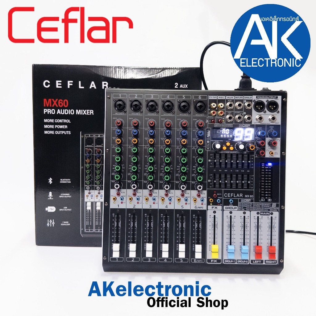 Ceflar MX-60 MIXER มิกซ์เซอร์ รองรับบูลทูธ 6 CH เอฟเฟคแท้ 99 DSP เครื่องปรับแต่งเสียง มิกเซอร์อนาล็อก เคฟลาร์ MX 60 MX60