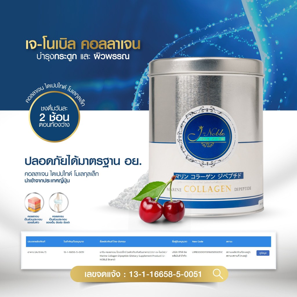 500กรัม2กระป๋องฟรี เครื่องปั่น1ชุด J-Noble : เจ-โนเบิล  คอลลาเจนไดเปปไทด์