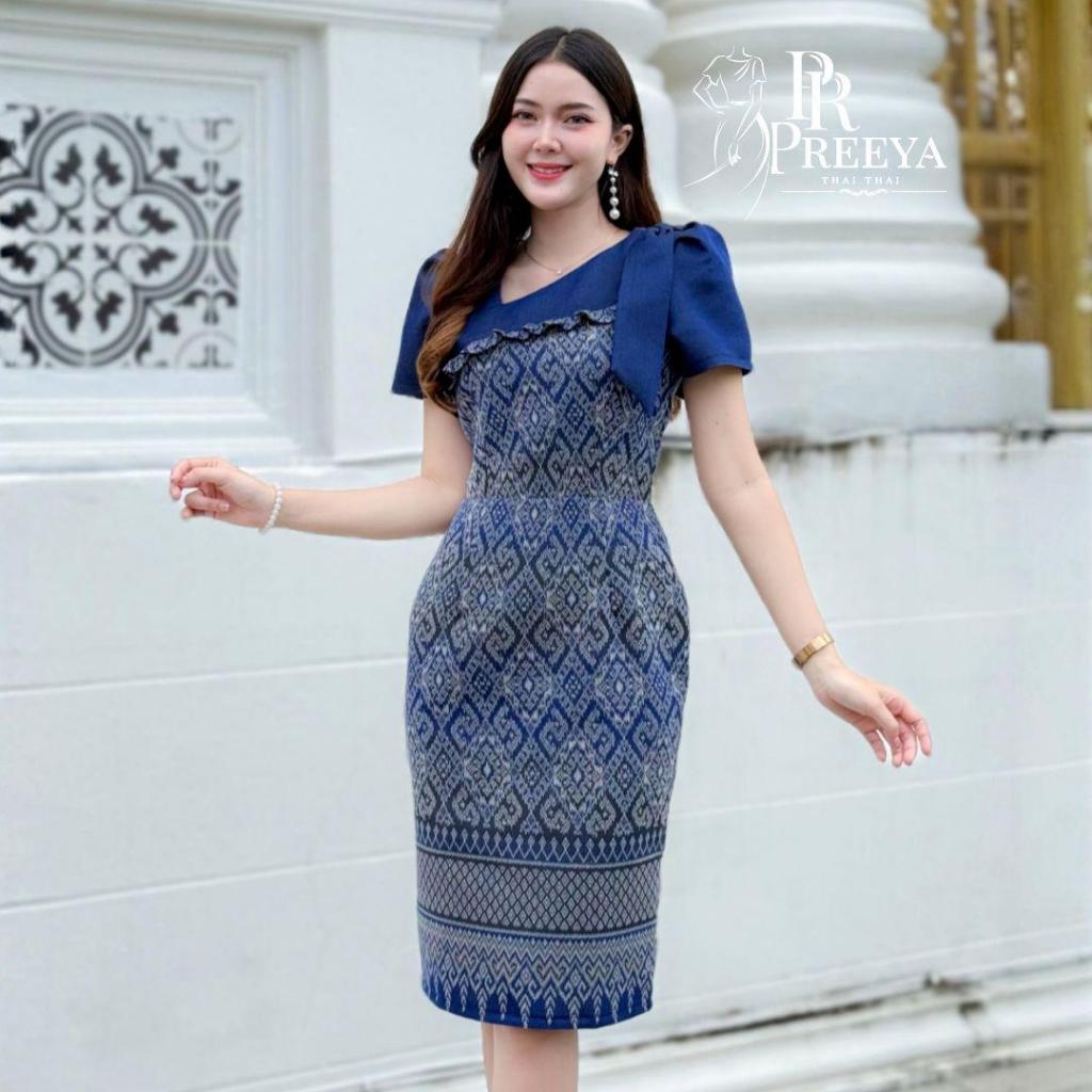 PR150 เดรสผ้าฝ้ายทอลาย ยกแขน อัดกาวทั้งชุด  แบรนด์ preeya มีไซส์S-4XL - รูปที่ 5