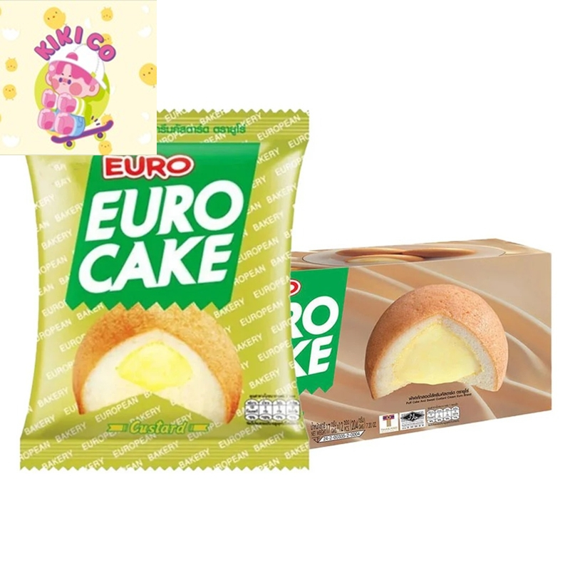 eurocake euro cake ยูโรเค้ก ยูโร่เค้ก พัฟเค้กสอดไส้ ( 17g x 12ชิ้น ) ยูโร่คัสตาร์ดเค้ก