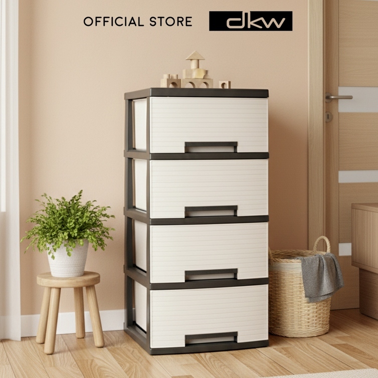 DKW by BanBaan ตู้ลิ้นชัก 4 ชั้นลายเส้น รุ่น Jumbo HH-420/4 ตู้เสื้อผ้า ตู้เก็บของ ตู้รองเท้า