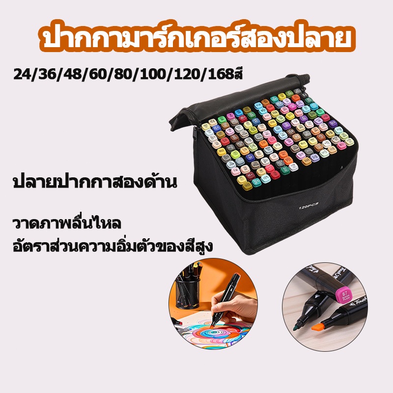 ✏️Marker 2in1 ปากกามาร์คเกอร์/เมจิก 2หัว สีสด 24/36/48/60/80/100/120/168สี เซ็ตวาด/เน้น พร้อมส่ง