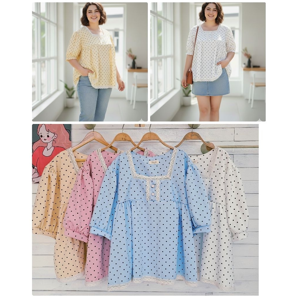 เสื้อคอเหลี่ยมแต่งลูกไม้ อก 60 นิ้ว เสื้อไซส์ใหญ่ เสื้อคนอ้วน plus size