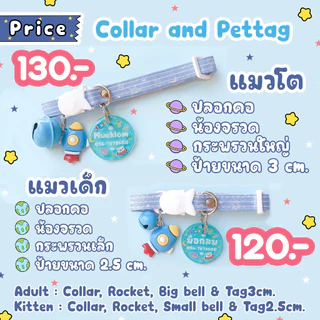 ป้ายชื่อสัตว์เลี้ยง ปลอกคอ ป้ายชื่อแมว ลายจรวด 🚀🩵
