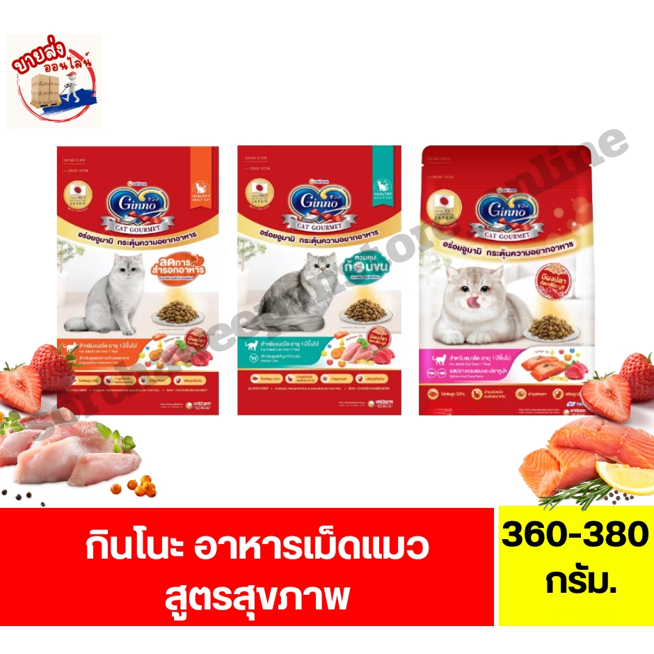 Ginno กินโนะ อาหารแมว แมวทุกสายพันธุ์ สำหรับแมวอายุ 1 ปีขึ้นไป ขนาด 380 กรัม