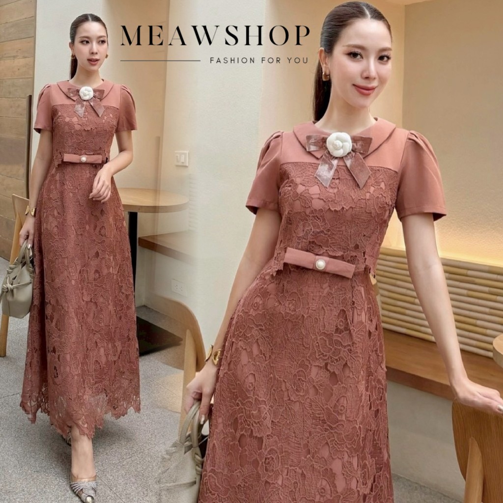 S-XL เดรสคอปกแขนสั้น น่ารักมาก ชุดงานหมั้น ชุดไปวัด ชุดทำบุญ ชุดแฟนนาค ชุดออกงาน ชุดไปงาน ชชุดสุภาพ 