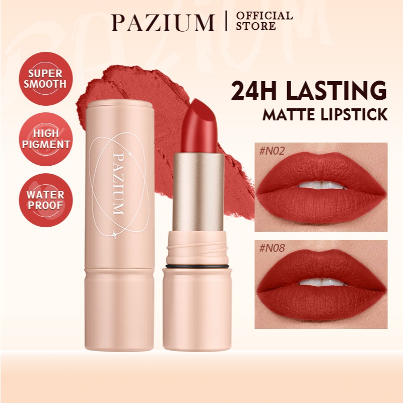 PAZIUM ลิปสติก ลิปสติกแมท Lipstick ลิปสติกแมตต์ติดทนนาน ลิปสติกแมทกำมะหยี่ เนื้อบาง ไม่ติดแก้ว 7สี