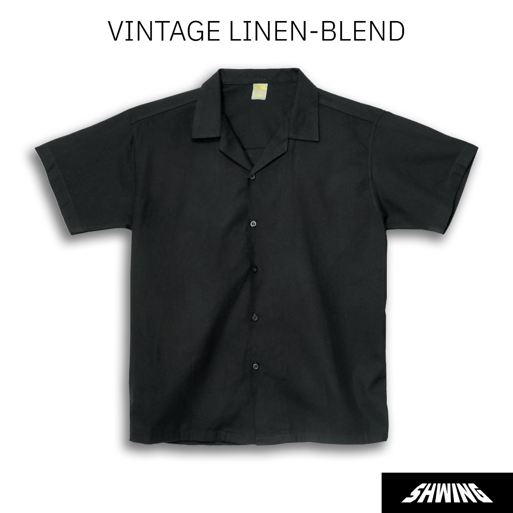 เสื้อเชิ้ตแขนสั้น ลินินผสม SHWING ทรงญี่ปุ่นวินเทจแขนสูง รุ่นใหม่  VINTAGE LINEN-BLEND