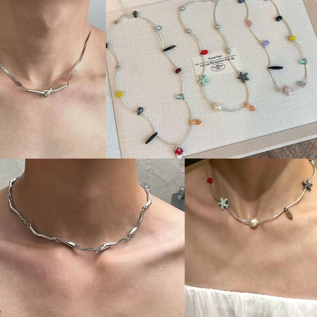 สร้อยคอแฟชั่นสีเงินไตล์เก๋ๆ พร้อมส่งในไทย
