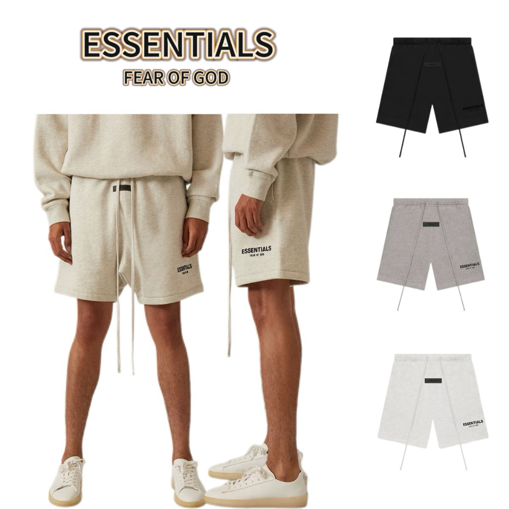 ส่วนลด 50 % Fear of God Essentials SS22 Sweat Shorts กางเกงขาสั้น Logo กำมะหยี่ โอเวอร์ไซส์ สำหรับคู่รัก