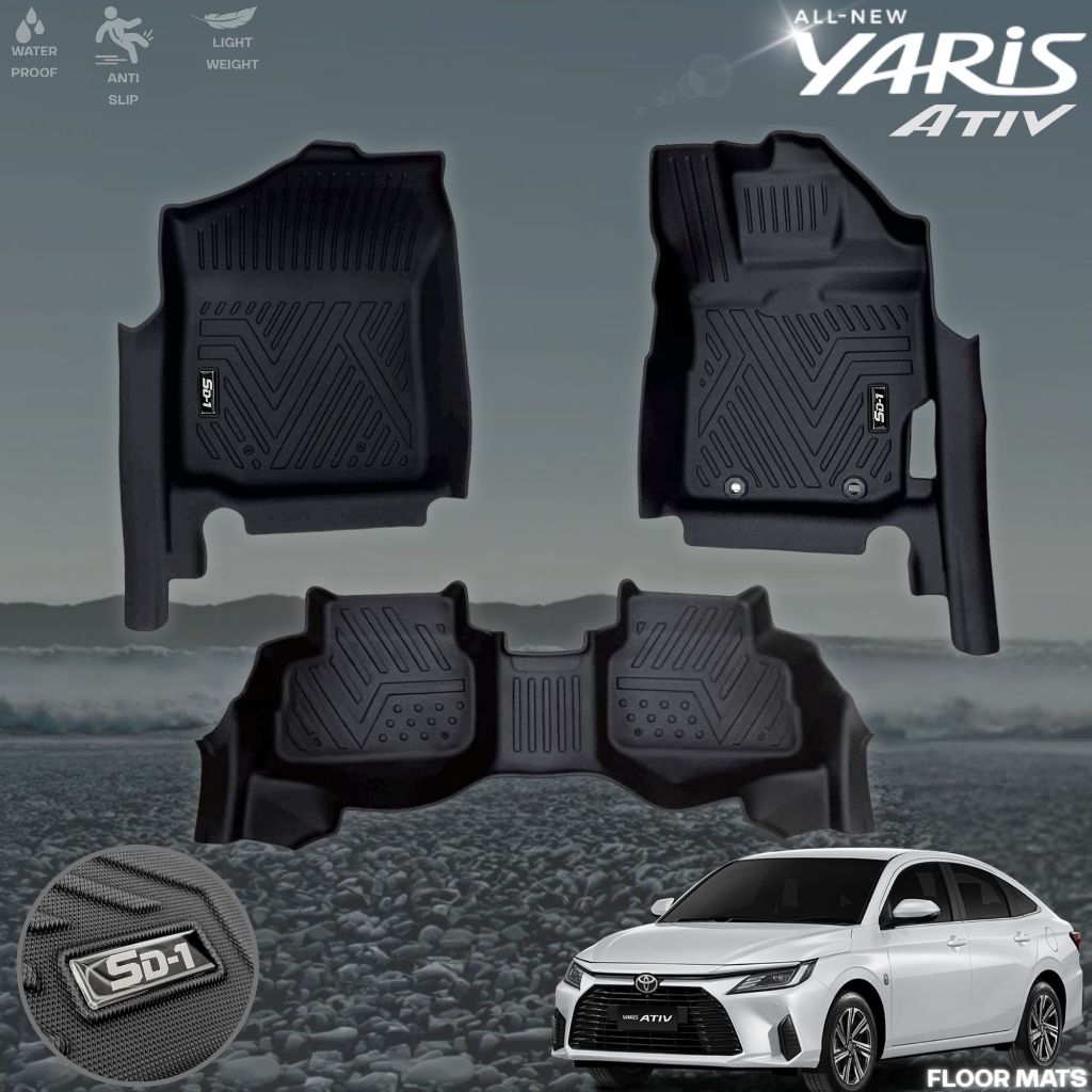 PU 6D พรมปูพื้นรถยนต์ YARIS ATIV 2023-2027 พรมกันลื่น พรมกันนํ้า พรมรถยนต์