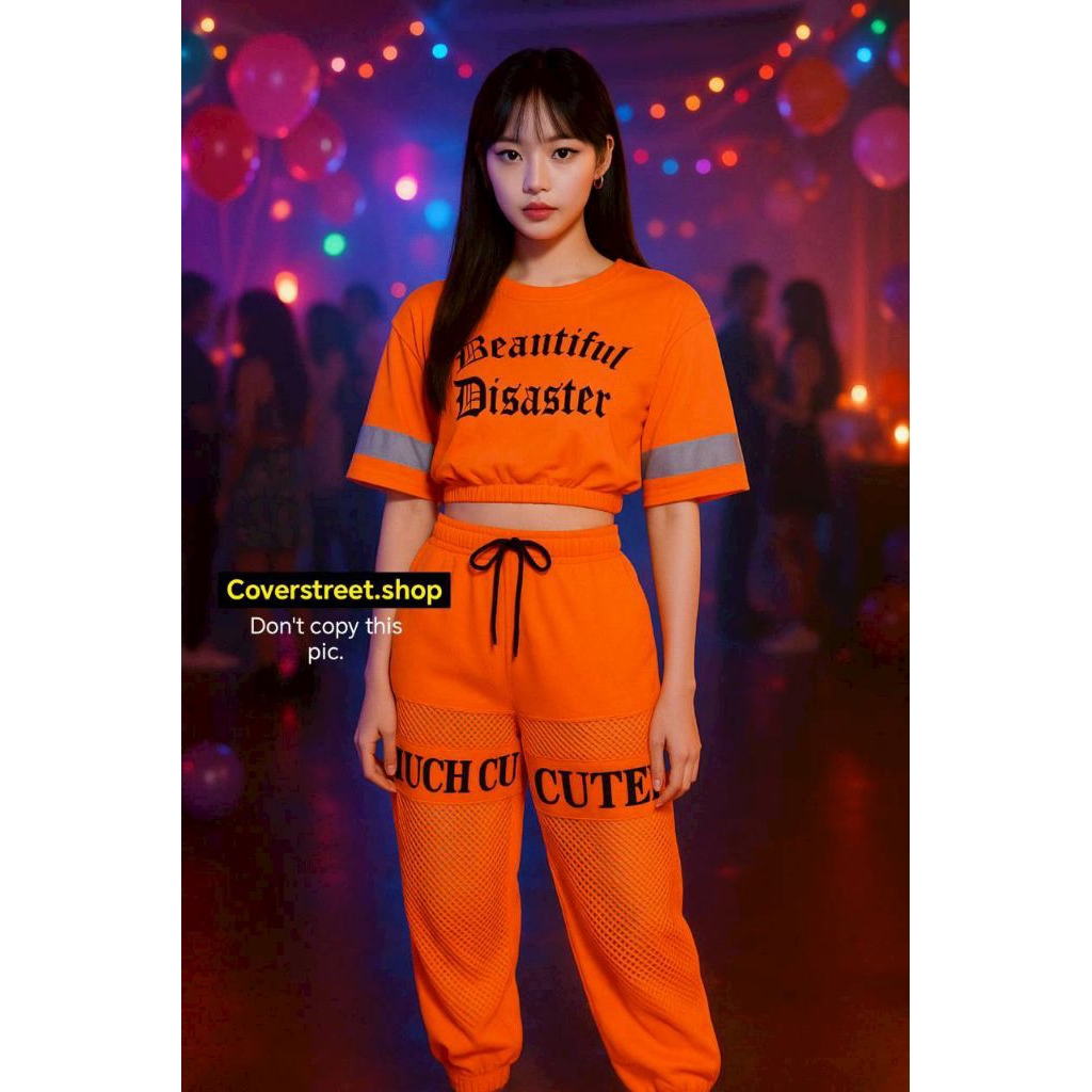 Coverstreet พร้อมส่งจากไทย ชุดนีออน ชุดสะท้อนแสง ชุดปาร์ตี้ ชุดนีออนสีส้ม กางเกงนีออน