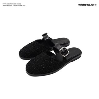 womenager - Jane Original สี Black tweed รองเท้าแตะคัทชูเปิด…