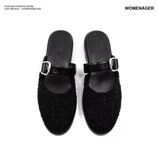 womenager - Jane Original สี Black tweed รองเท้าแตะคัทชูเปิดส้น สวมใส่ง่าย