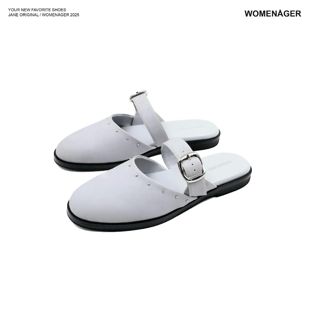 womenager - Jane Original สี Ice blue with metal studs รองเท้าแตะคัทชูเปิดส้น สวมใส่ง่าย