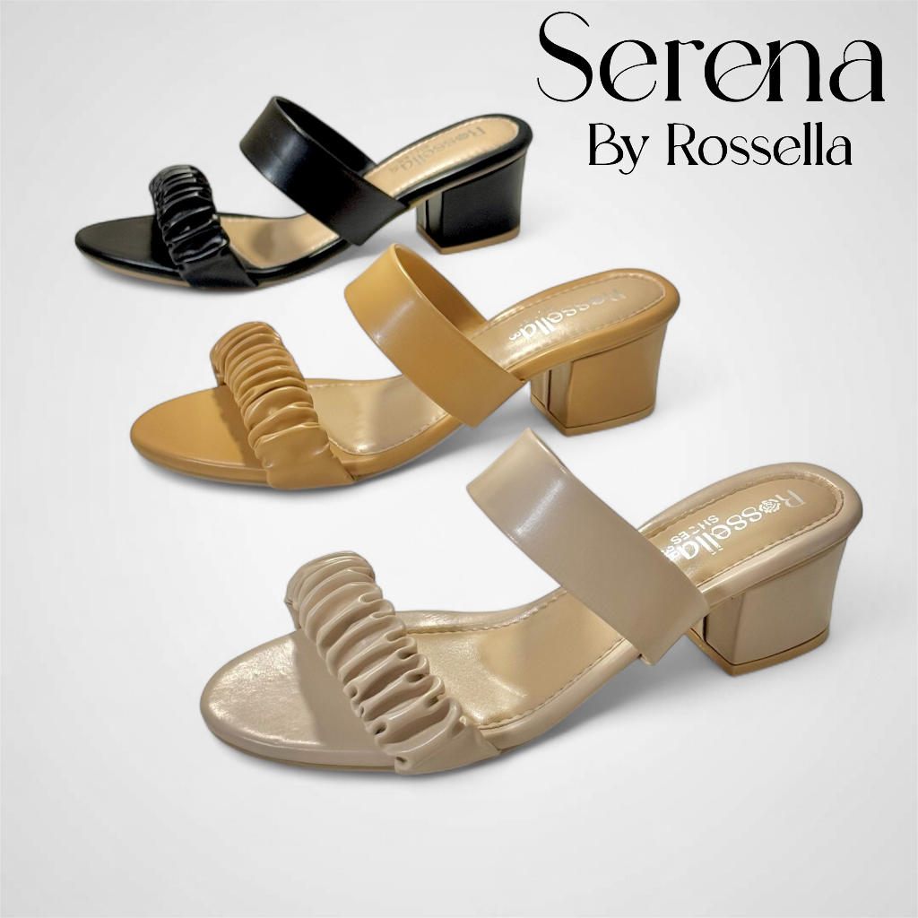 รองเท้าแตะหน้าจับจีบคาดคู่ส้นสูง 2.5 นิ้ว รุ่น Serena by Rossella