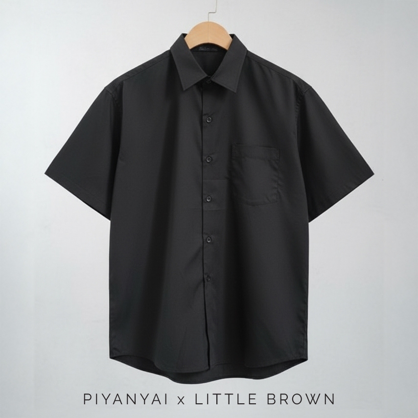 เสื้อเชิ้ตแขนสั้น/ยาว ผู้ชาย สีดำ ผ้าคอมทวิว ทรงมาตรฐาน (Regular Fit) มีไซซ์ L / XL