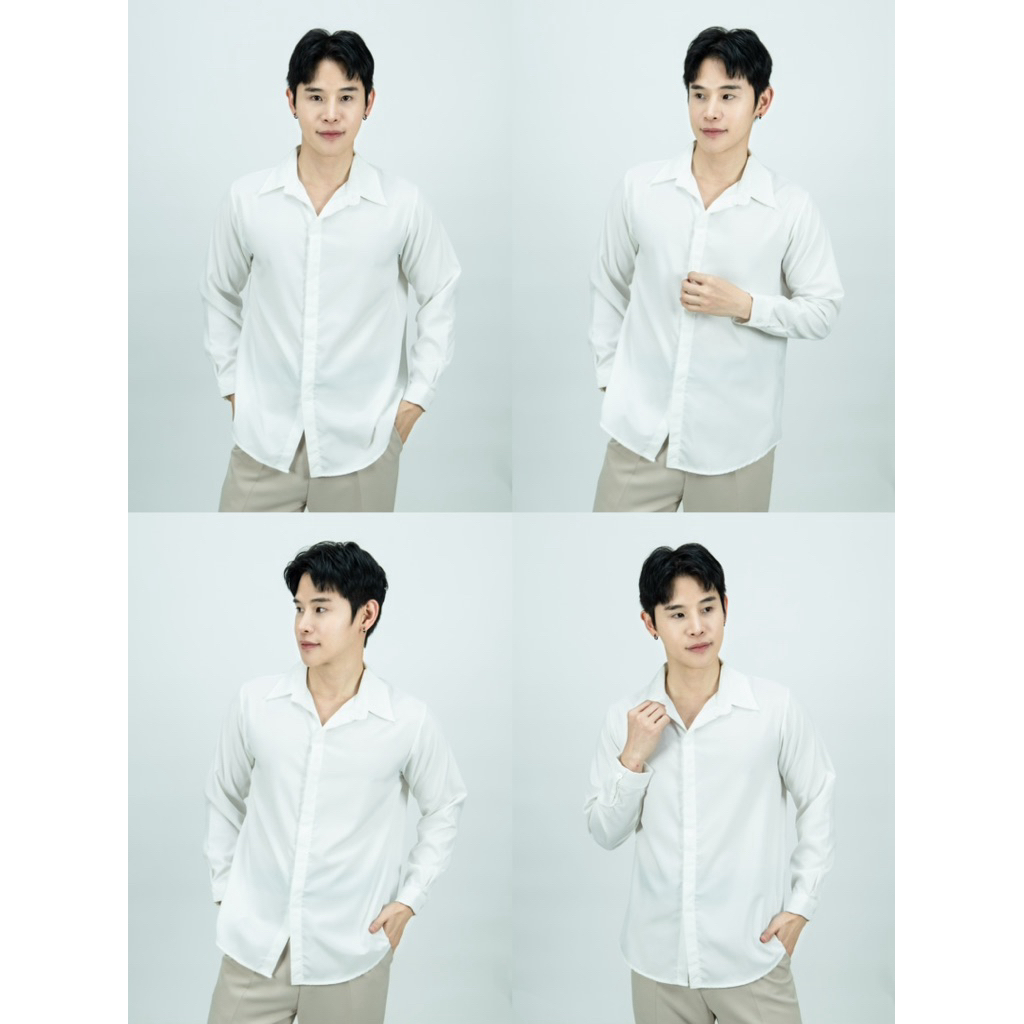 [ส่งทันที กทม.1 วัน] S5: เสื้อเชิ้ตแขนยาวสีพื้น รุ่นสาบซ้อน เชิ้ตสไตล์เกาหลี 11 สี ไซส์ M L XL XXL รูปที่ 2