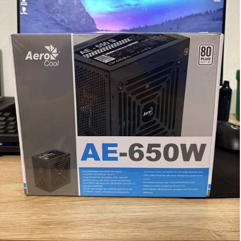 POWER SUPPLY AEROCOOL AE-650W - 650W 80 PLUS BLACK ATX เพาเวอร์ของใหม่มือ1 ไม่แกะซีล ประกันศูนย์ไทย 