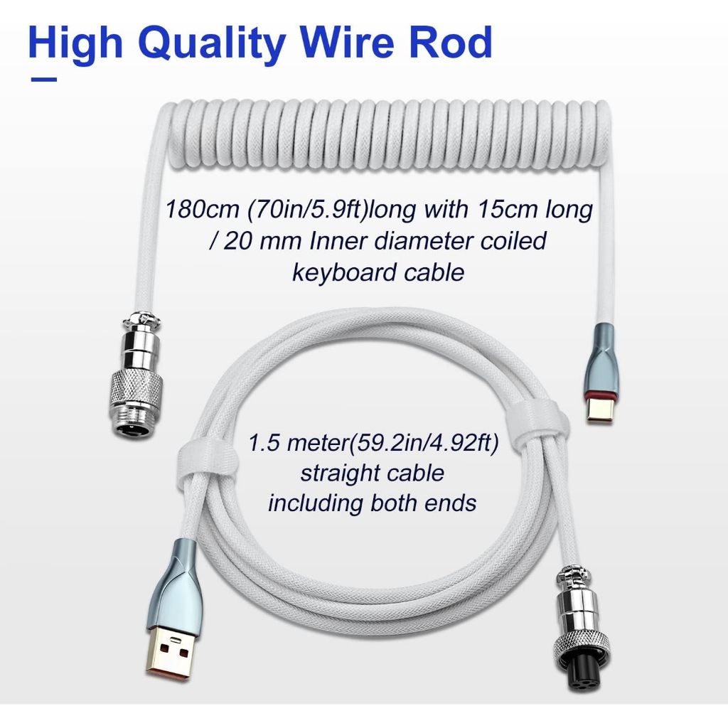 Custom Coiled Cable Type-C สายเคเบิลคีย์บอร์ด Aviator สายขดสายถักต่อแยก สำหรับคีย์บอร์ดกล - รูปที่ 2