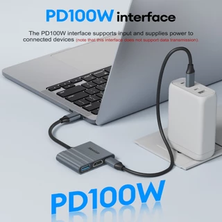 MEEGOO อะแดปเตอร์ USBcเป็นHDMI สายขยายพอร์ต3in1 USB3.0 HDMI PD เสียบและเล่น สำหรับMacbook โทรทัศน์
