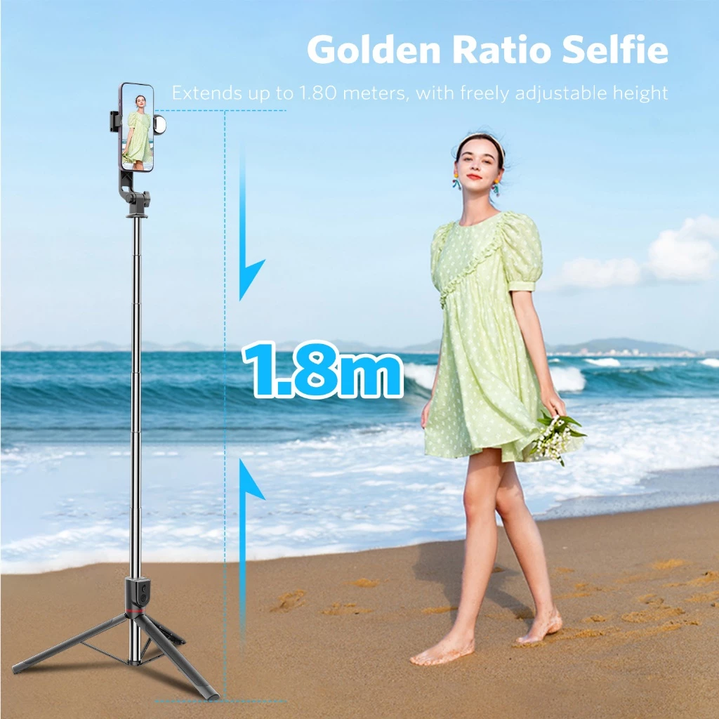 MEEGOO ไม้เซลฟี่ ยืดได้ถึง 1.8 ม. ขาตั้ง พร้อมรีโมทบลูทูธ ไม้ถ่ายเซลฟี่ หมุนได้ 360º ไฟเติมสามสี thumbnail 8