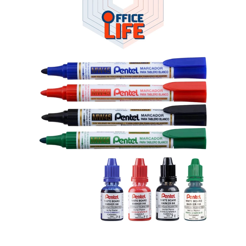 !! ราคาพิเศษ !! Pentel ( เพนเทล ) ปากกาไวท์บอร์ด Whiteboard Marker รุ่น MW45 และ หมึกเติม MWR401 (ขายแยก) ( 1 ชิ้น )