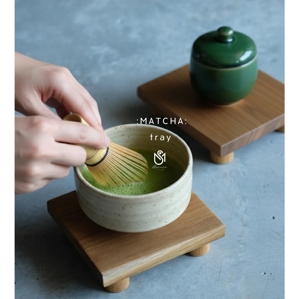 Mareera ถาดไม้สัก รองถ้วยชา matcha ถาดรองแก้วงานไม้ดีไซน์แบบมินิมอล