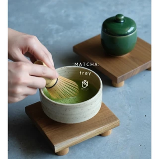 Mareera ถาดไม้สัก รองถ้วยชา matcha ถาดรองแก้วงานไม้ดีไซน์แบบมินิมอล