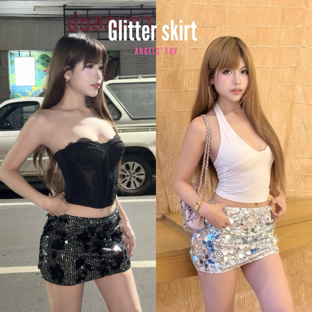 ANGELS.FAV - กระโปรงเอวต่ำ Gliter skirt 🎀✨🥂🔥