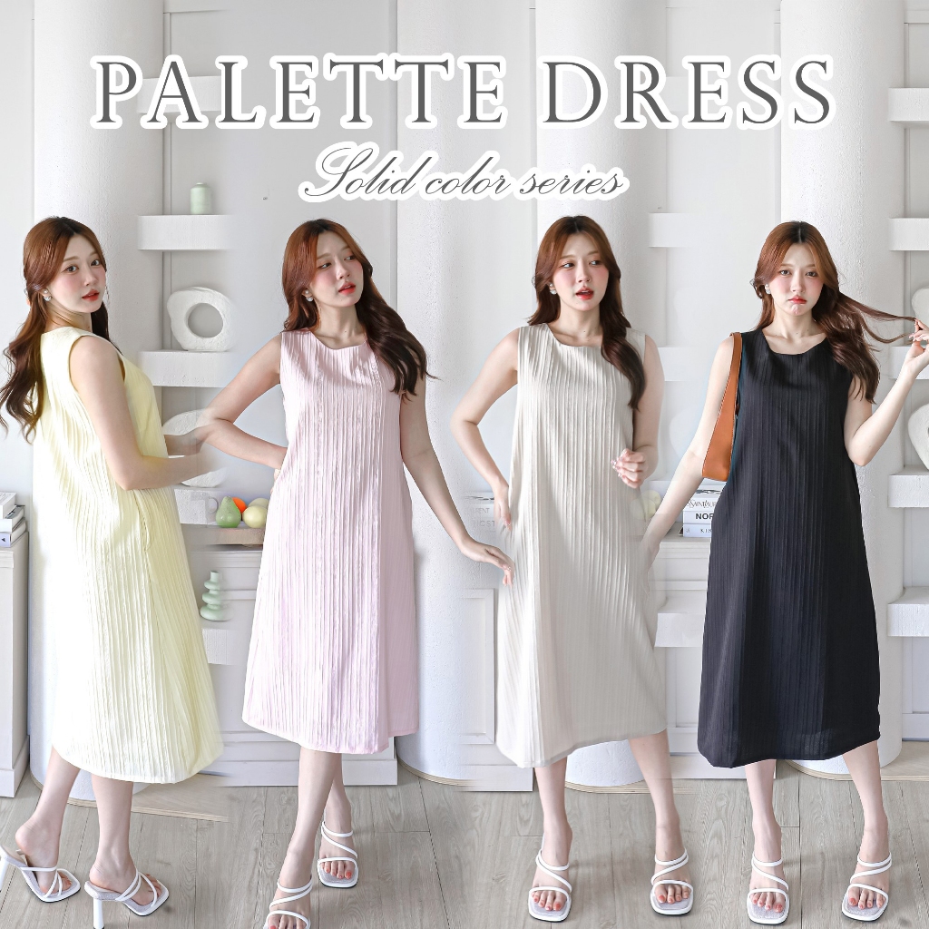 🔥พร้อมส่ง1-2วันถึง🔥 palette dress เดรสแฟชั่น ใส่ไปคาเฟ่ คอกลมแขนกุดมีกระเป๋าข้าง