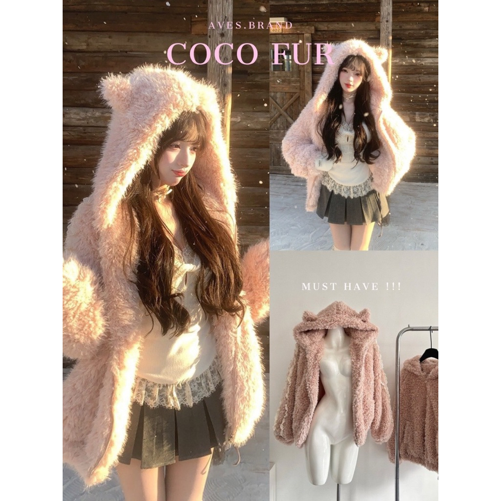 AVES.BRAND COCO FUR JACKET เสื้อคลุมกันหนาวขนแกะสีน้ำตาล