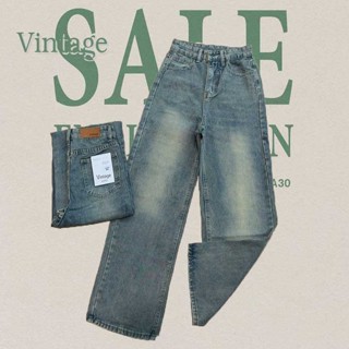 Vintage รุ่น #1019 กางเกงยีนส์ ทรงกระบอก แต่งเฟดขา ทรงสวยผ้า…