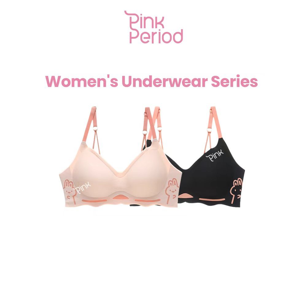 Pink Period เจลลี่บรา ไม่มีขอบล้อ ดันทรง ลายกระต่ายน่ารัก การสนับสนุนแบบนุ่มนวล3D BAR-077
