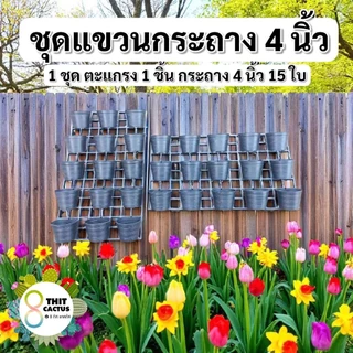 // ชุดตะแกรงแขวน + กระถาง 4 นิ้ว // สีดำ 15 ใบ // (ชุดลูกค้าประกอบเอง) ชุดกระถางต้นไม้ ผนัง