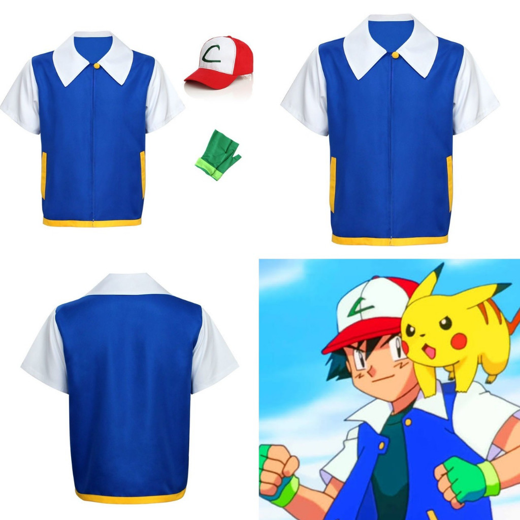 ส่งจากไทย🔮ชุดคอสเพลย๋ชาโตชิ ชุดฮาโลวีน Satoshi โปเกม่อนเทรนเนอร์ Ash Ketchum Pokemon trainer cosplay suit 18041