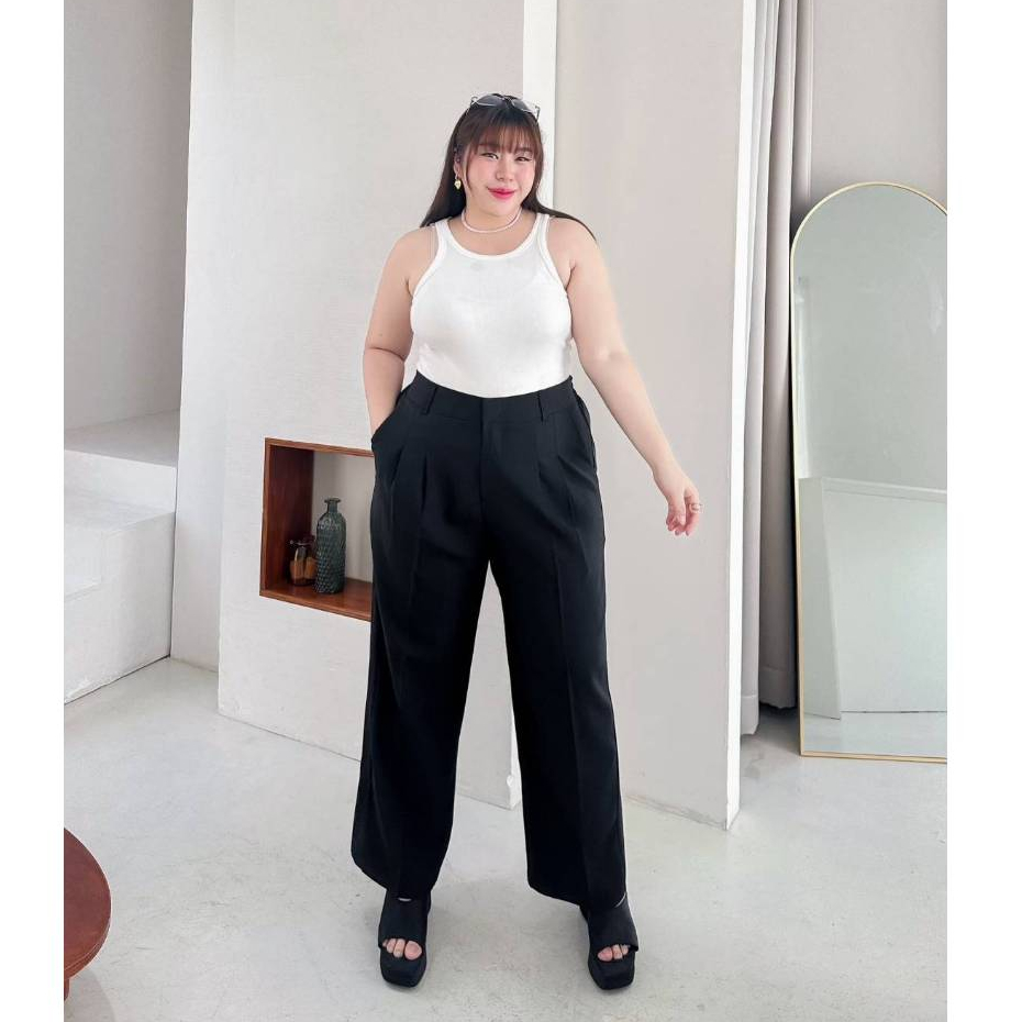 Charie Pants กางเกงใส่ทำงานสาวอวบ ดีเทลตะขอด้านหน้าเรียบ