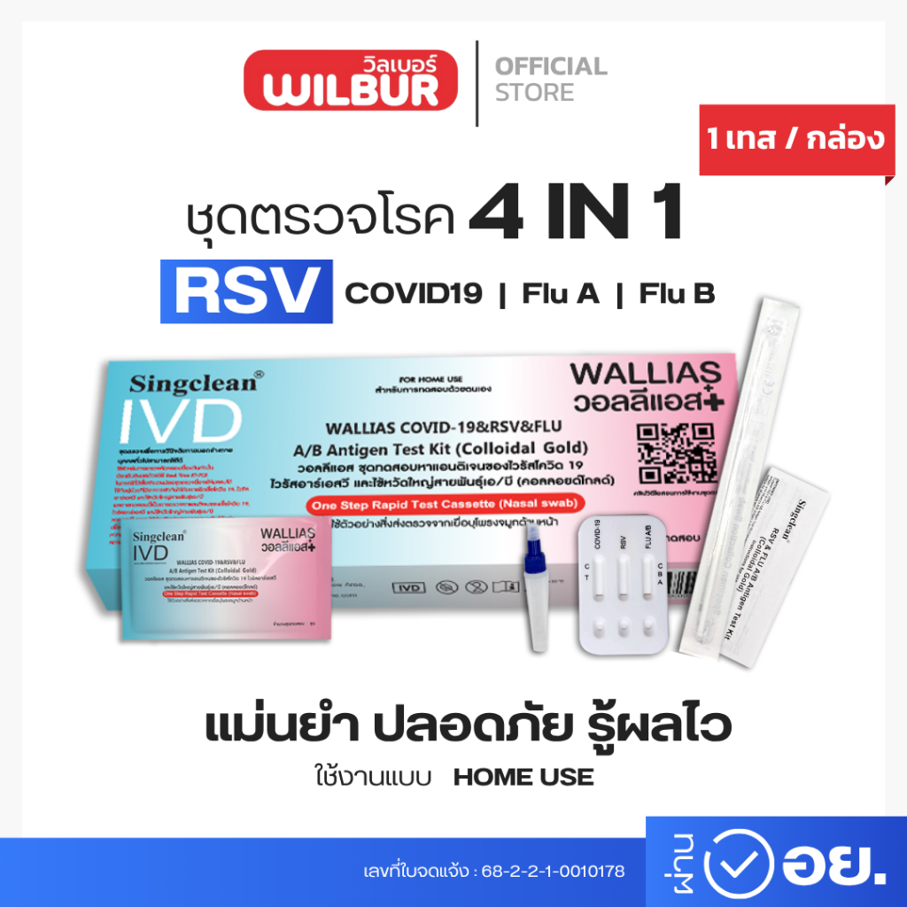 ชุดตรวจ Wallias 4in1 โควิด-19 & RSV & FLU A / B Antigen Test Kit รับรู้ผลไว ผลตรวจเเม่นยำ (สินค้าพร้