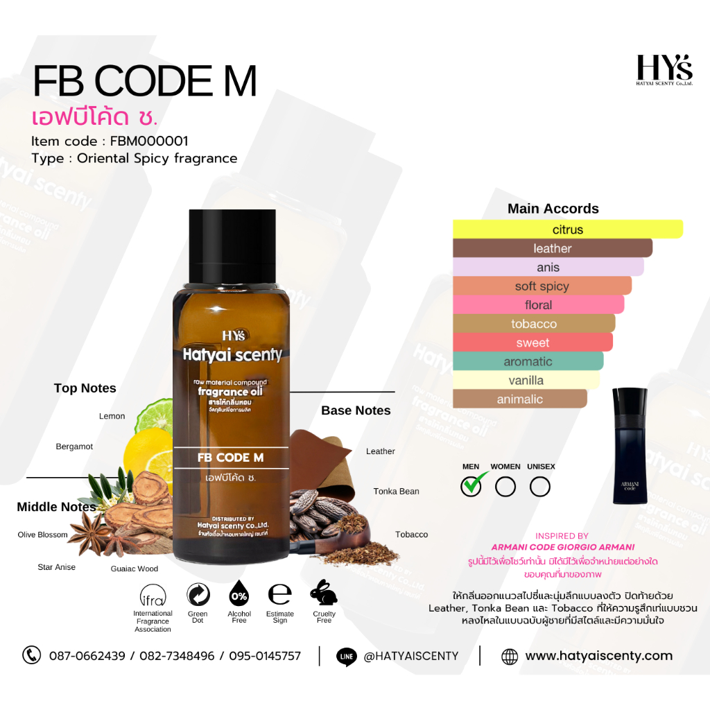 หัวเชื้อน้ำหอม กลิ่น FB CODE M. เอฟบีโคด ช.