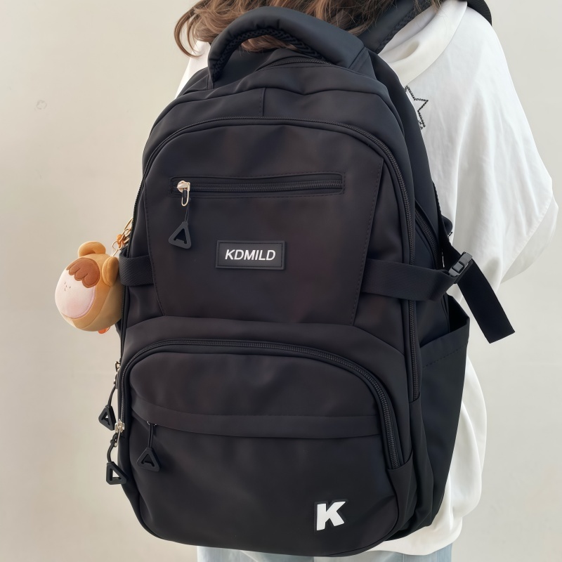 กระเป๋าไหล่คู่เกาหลีใต้ กระเป๋าเป้ เรียบง่าย สีทึบ ความจุสูง กันน้ำ ไนลอน กระเปนักเรียน