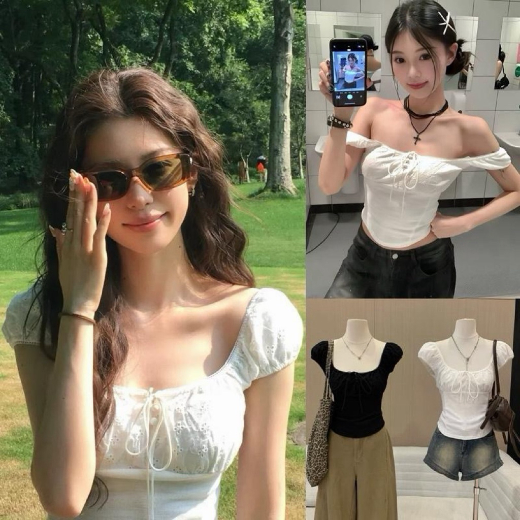 BY0355 เสื้อคอลึกแขนกุดดอลลี่แต่งลูกไม้ เข้าทรงสวยตะโกน! benly co