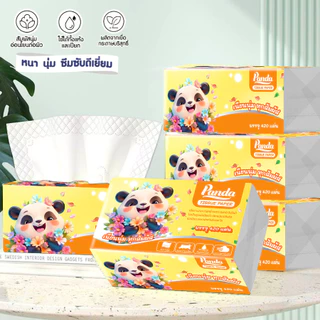 (28ห่อ) ทิชชู่เช็ดหน้า PANDA ไร้ฝุ่น ไม่เป็นขุย หนานุ่ม 4 ชั้น เกรดGB/T20808 ทำความสะอาด ห่อใหญ่