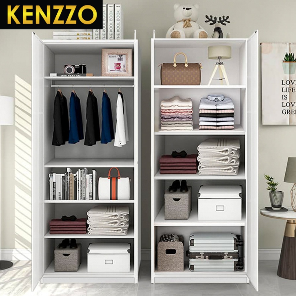พร้อมส่ง 🚚KENZZO: ตู้เสื้อผ้าไม้ 2ประตู ชั้นวางของ ชั้นเก็บของ คุณภาพดี แข็งแรง (2 Door Wardrobe)