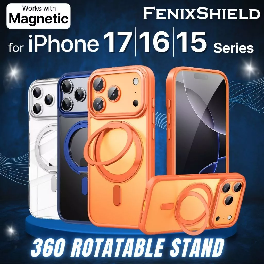(วงแหวนหมุนได้+แถมฟิล์ม) เคส FenixShield 360 Rotatable Stand สำหรับ iPhone 17 / 16 / 15 / Plus / Pro / Max