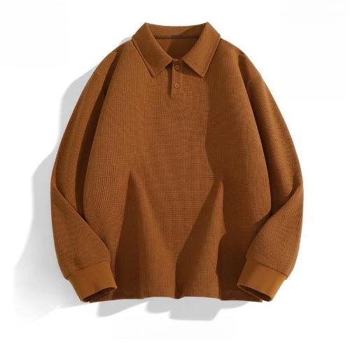 BECoolMan-ฤดูใบไม้ร่วงวาฟเฟิลแขนยาว  เสื้อโปโลสบาย ๆ  ธุรกิจ ร้อยชุด oversize - รูปที่ 7